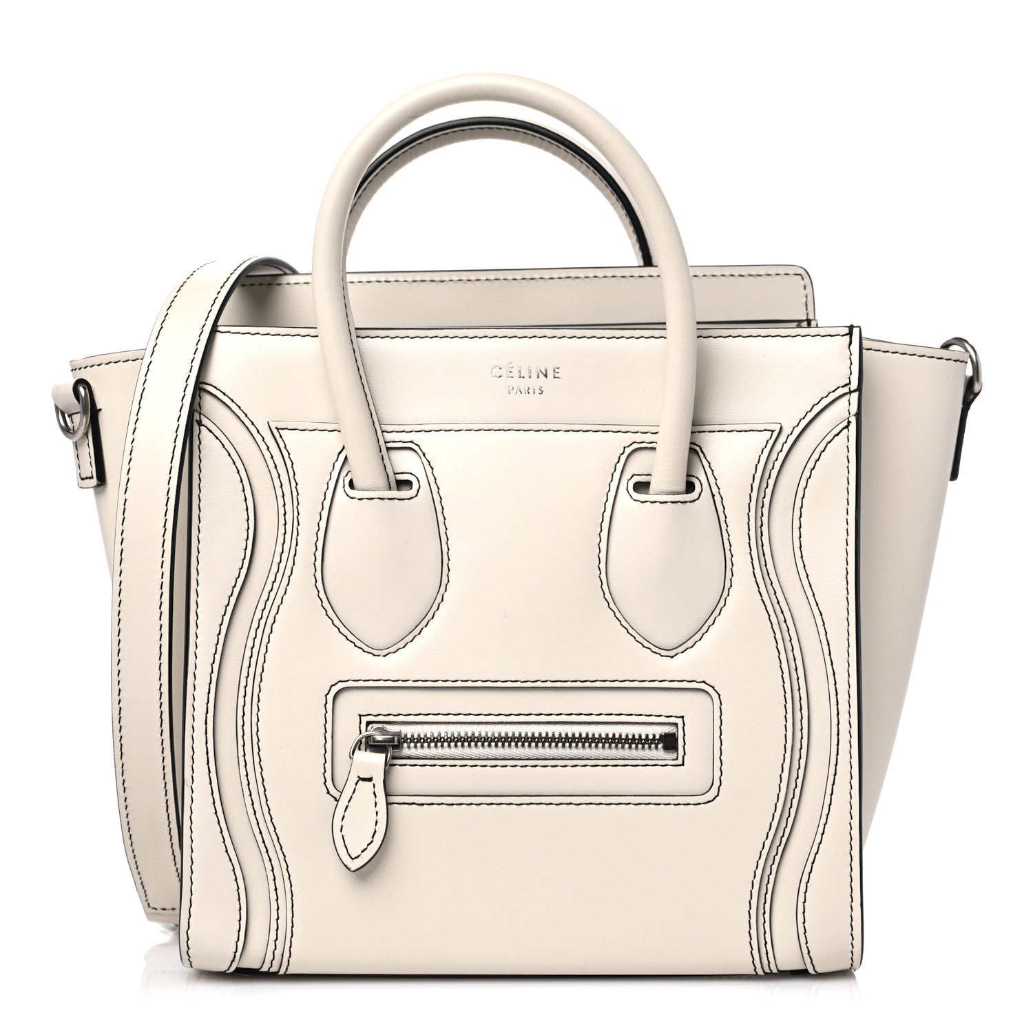 Celine Satin Calfskin Nano Debossed Luggage White 1 of 13