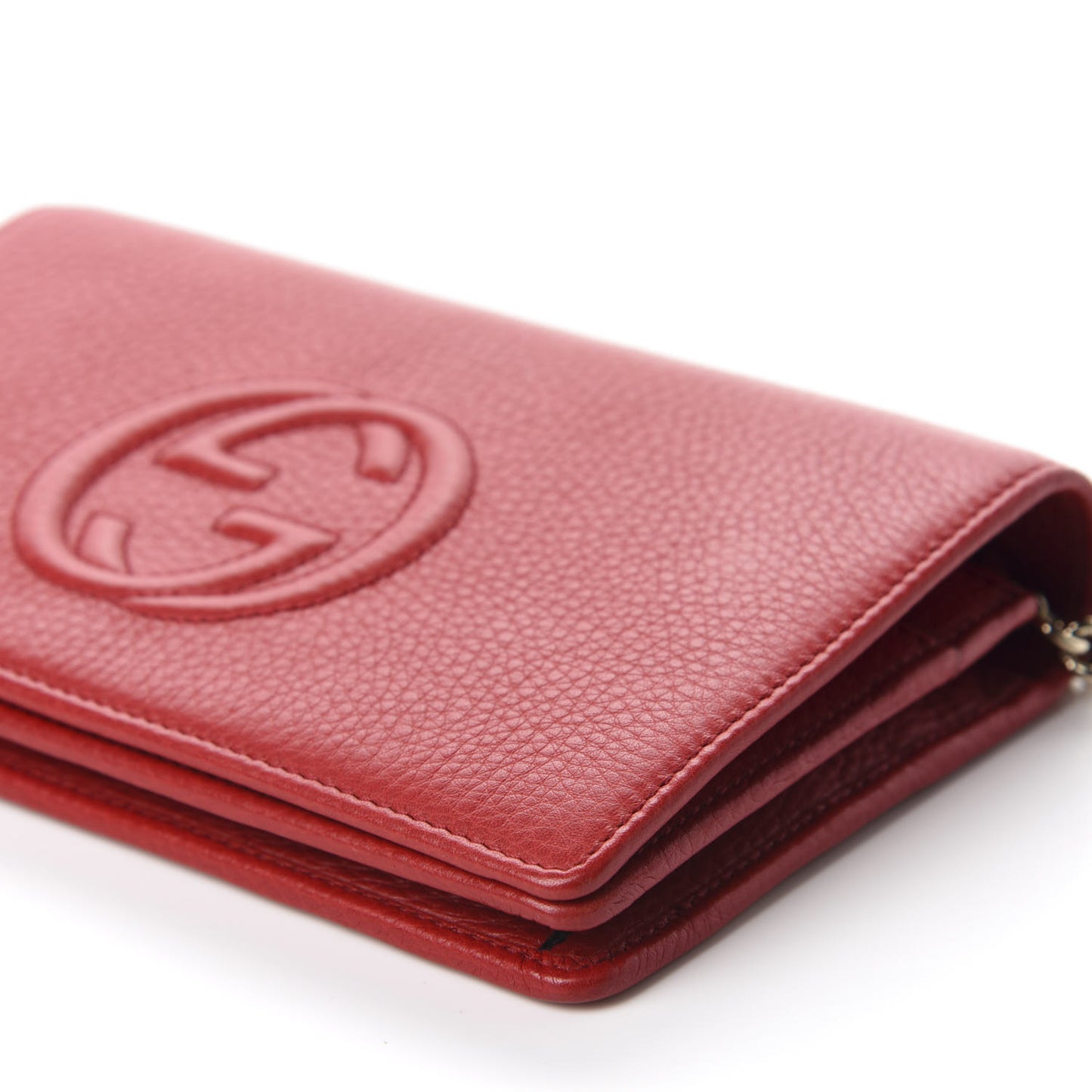 Pebbled Calfskin Soho Wallet on Chain Tabasco Red