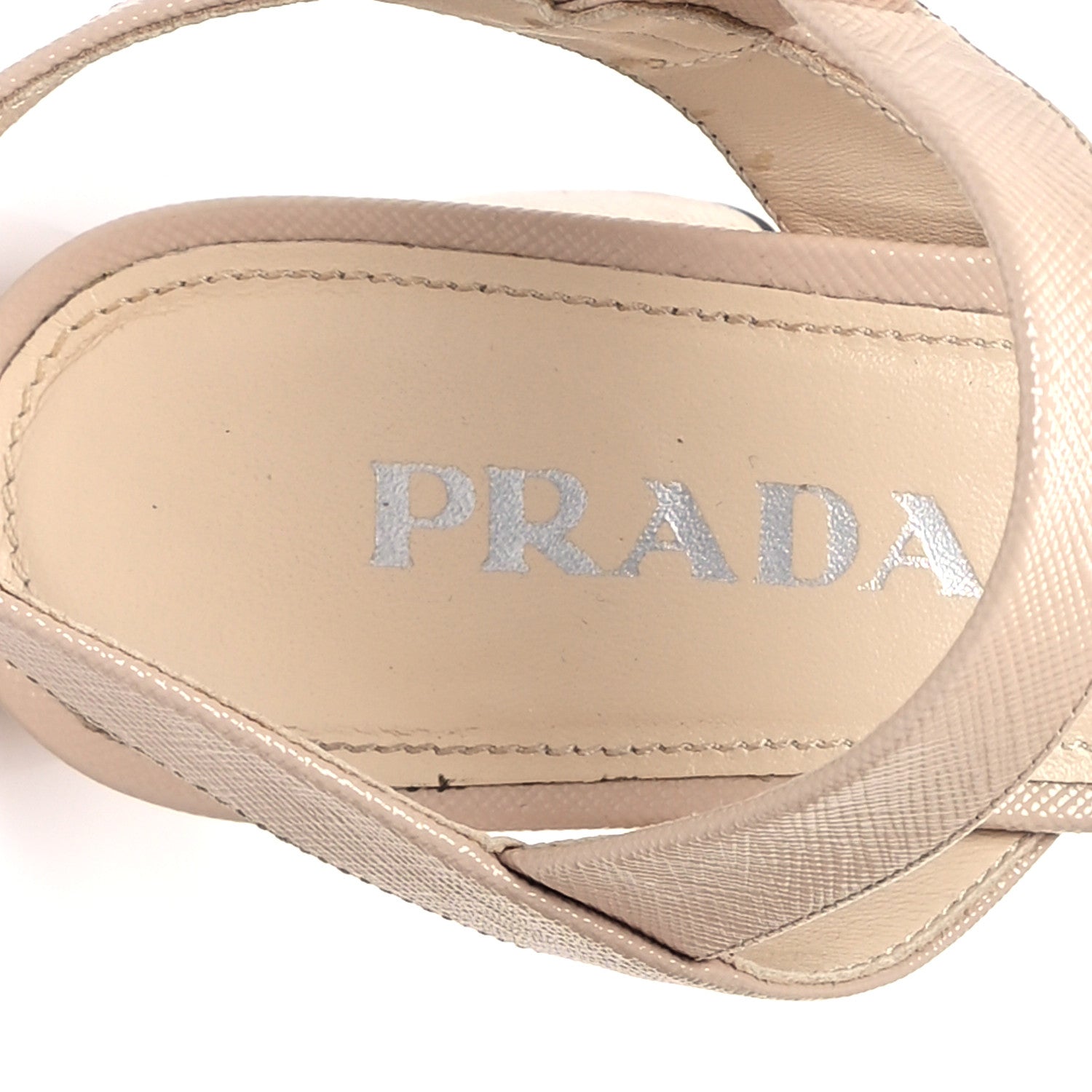 Prada Vernice Saffiano Embossed Crisscross Platform 20/65mm Sandals 38.5 Beige 8 of 10