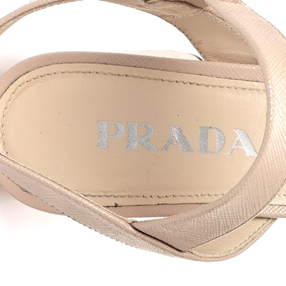 Prada Vernice Saffiano Embossed Crisscross Platform 20/65mm Sandals 38.5 Beige 8 of 10