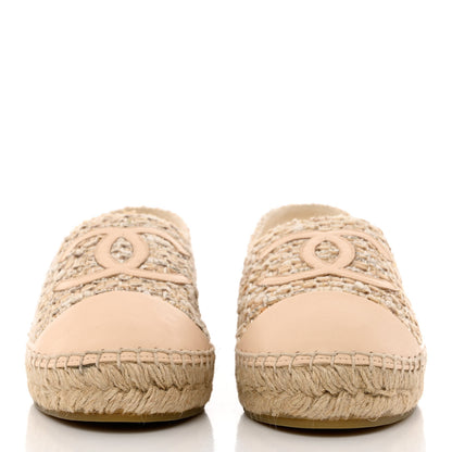 Chanel Tweed Lambskin CC Espadrilles 38 Beige Ivory 2 of 9