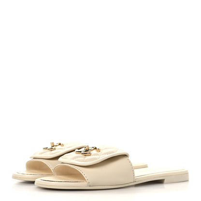 Chanel Lambskin Quilted Turnlock Flat Mules 35.5 Ivory 4 of 10