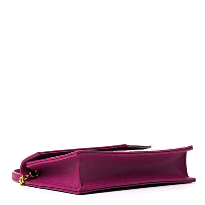 Saint Laurent Grain De Poudre Matelasse Chevron Monogram Envelope Chain Wallet Dark Grape 3 of 6