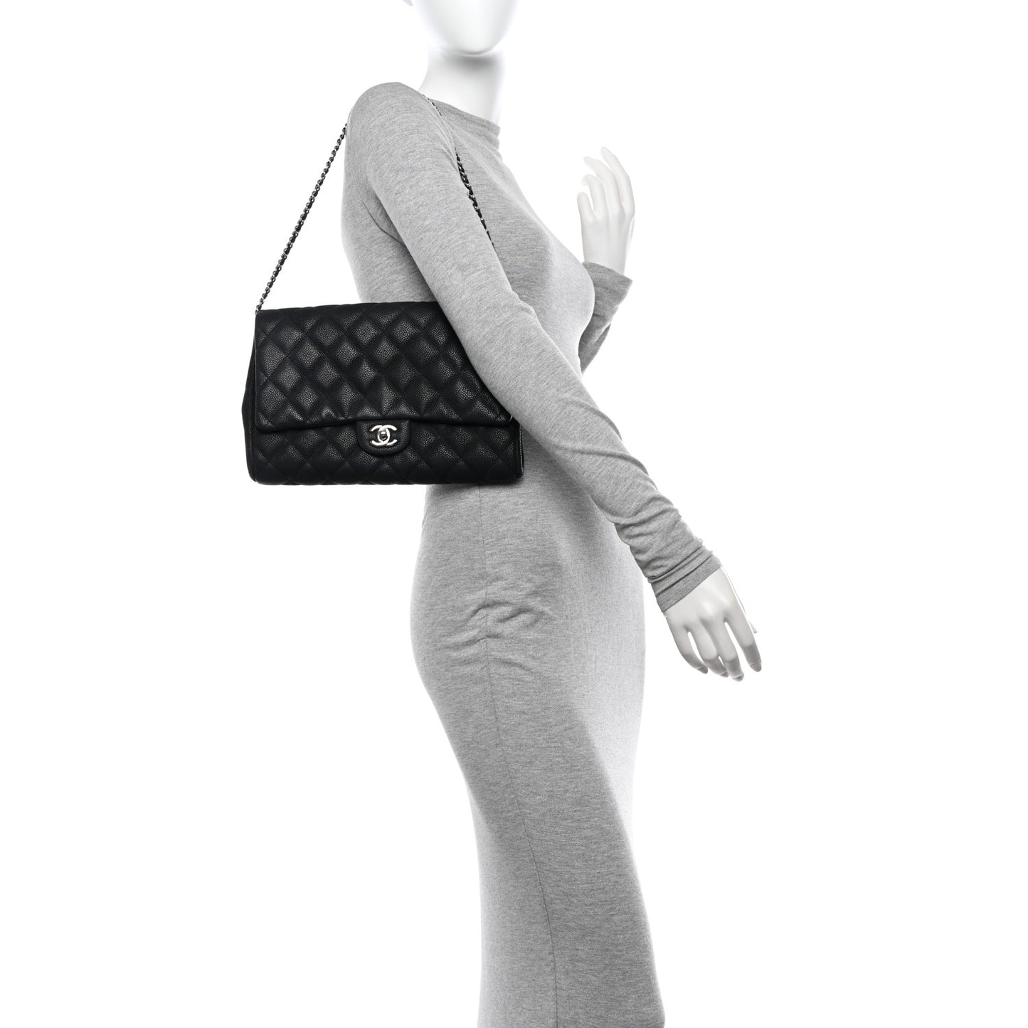 Caviar Quilted Clutch With Chain Flap Black