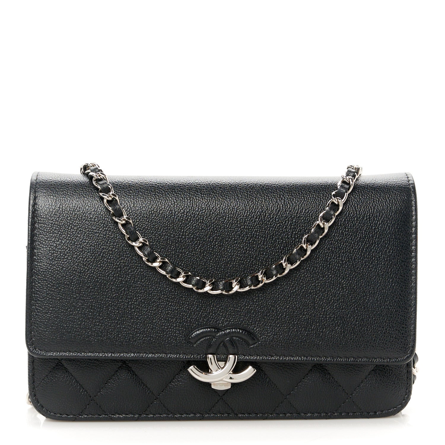 Chanel Grained Calfskin Quilted CC Box Wallet On Chain WOC Black 1 of 11