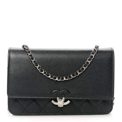Chanel Grained Calfskin Quilted CC Box Wallet On Chain WOC Black 1 of 11
