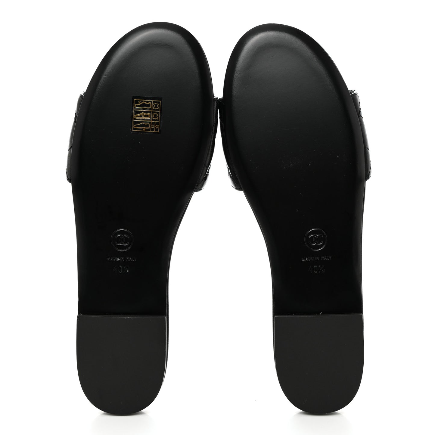 Shiny Goatskin Quilted CC Mules Sandals 40.5 Black