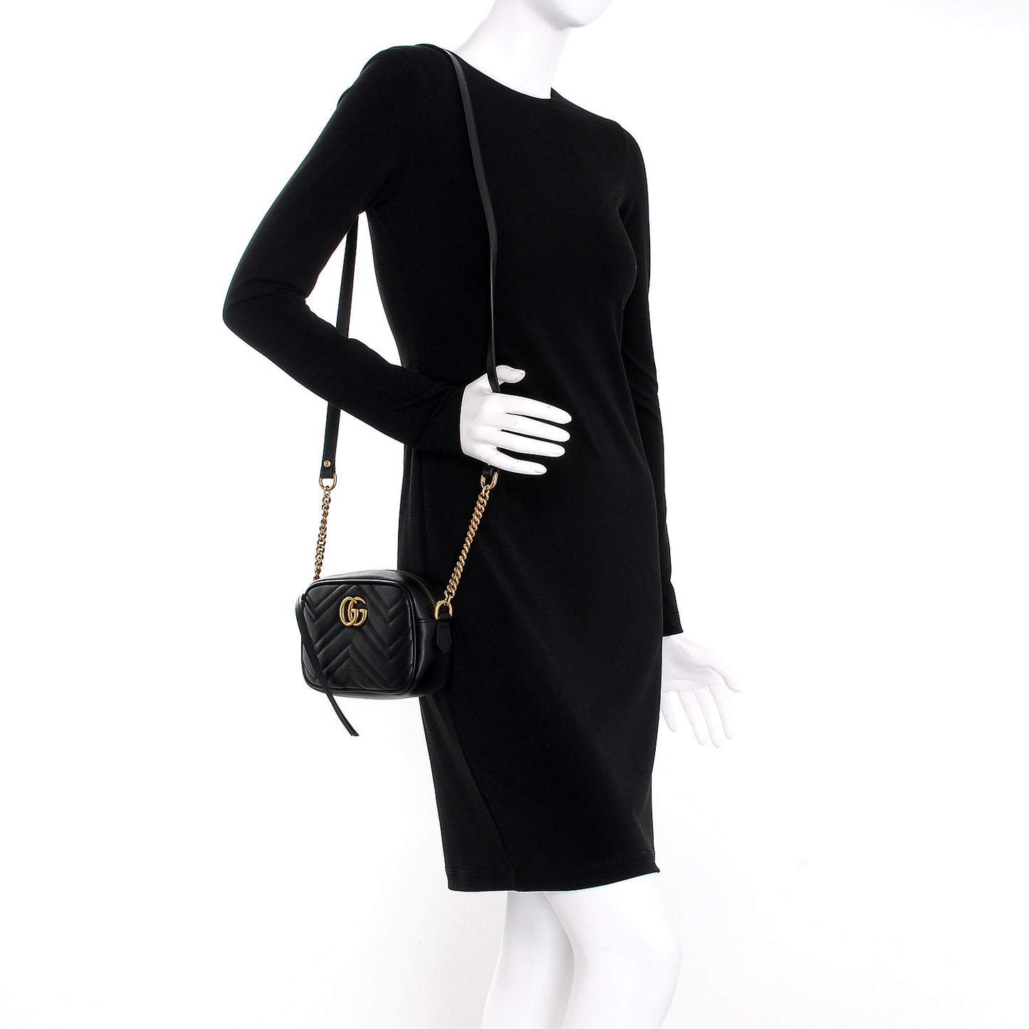 Calfskin Matelasse Mini GG Marmont Chain Shoulder Bag Black