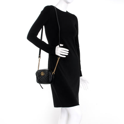 Gucci Calfskin Matelasse Mini GG Marmont Chain Shoulder Bag Black 2 of 7