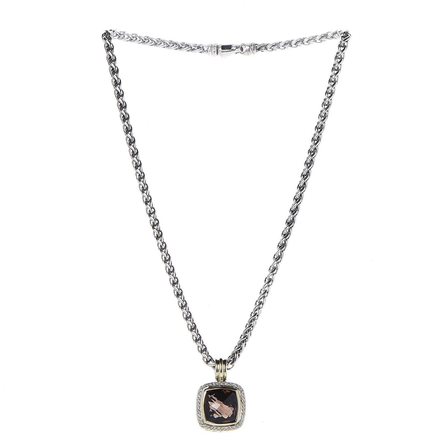 Sterling Silver 18K Yellow Gold Diamond Smoky Quartz 14mm Albion Pendant Necklace