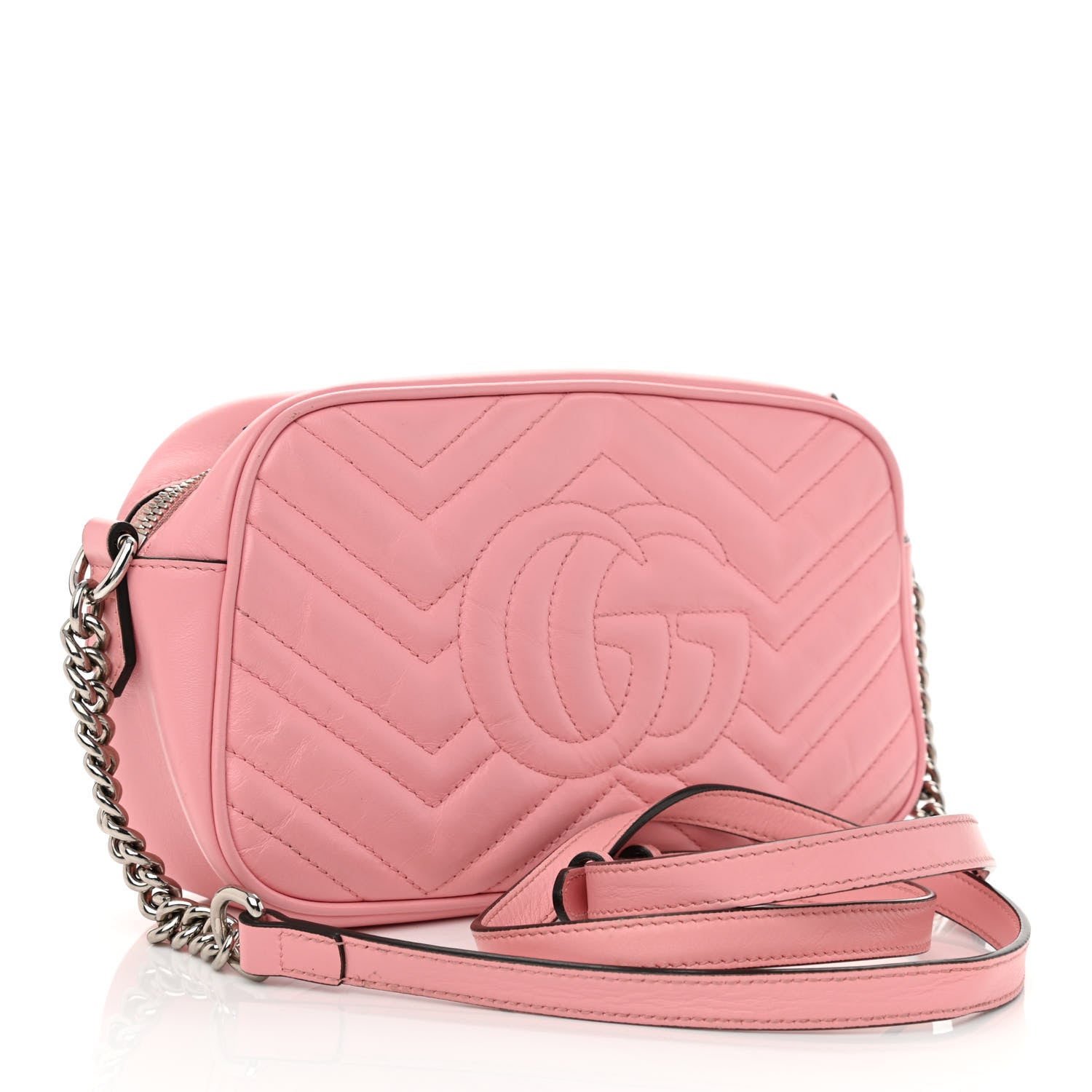 Gucci Calfskin Matelasse Small GG Marmont Chain Shoulder Bag Wild Rose 3 of 12