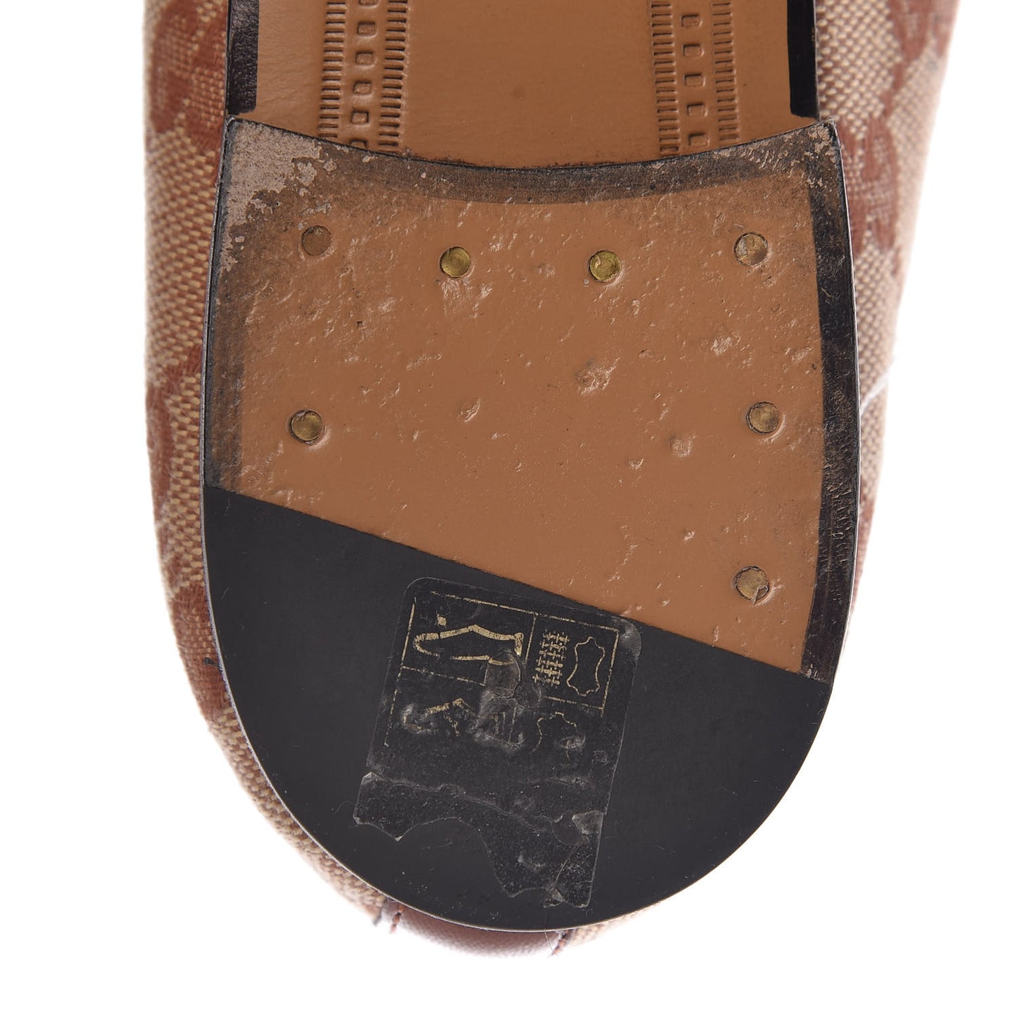 Canvas GG Monogram Horsebit Womens Jordaan Loafers 37.5 Beige Ruggine Rust
