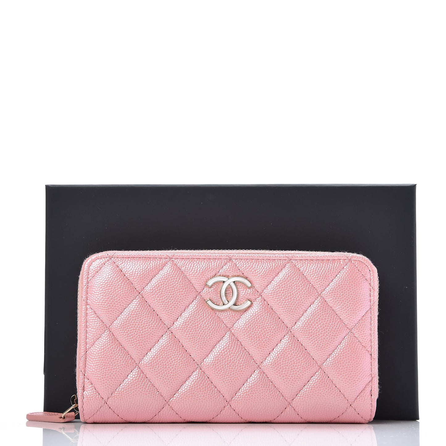 Iridescent Caviar Quilted Medium Zip Around Wallet Pink