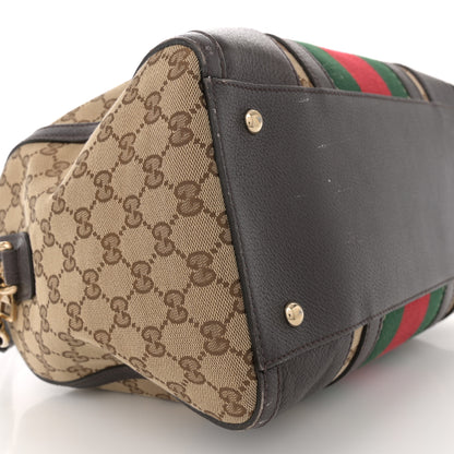 Gucci Monogram Vintage Web Medium Webby Bee Boston Dark Brown 9 of 18