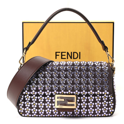 Fendi Suede Blooming Crystal Floral Baguette Mogano Anemone 11 of 11