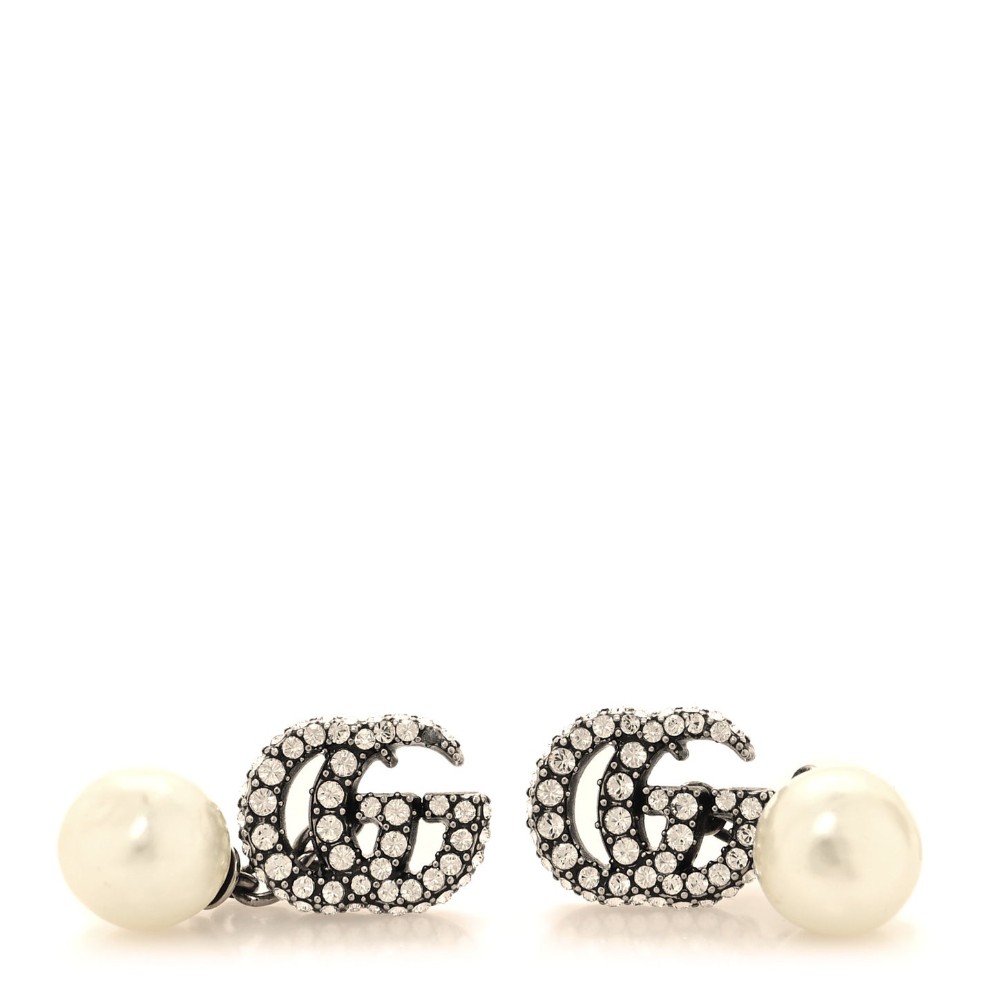 Metal Crystal Pearl Interlocking G Cufflinks Silver