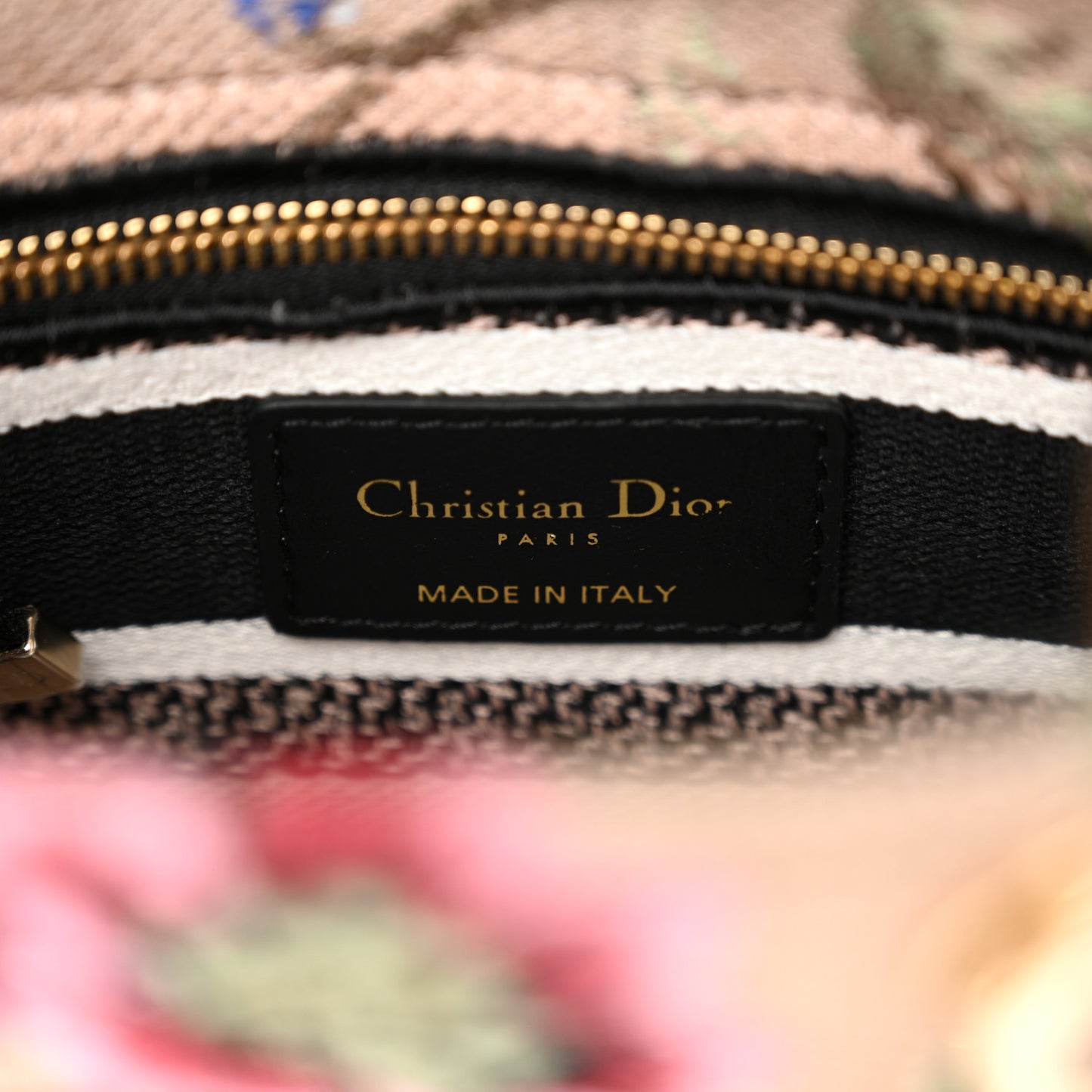 Canvas Mille Fleurs Embroidered Mini Lady D-Lite  Beige Multicolor