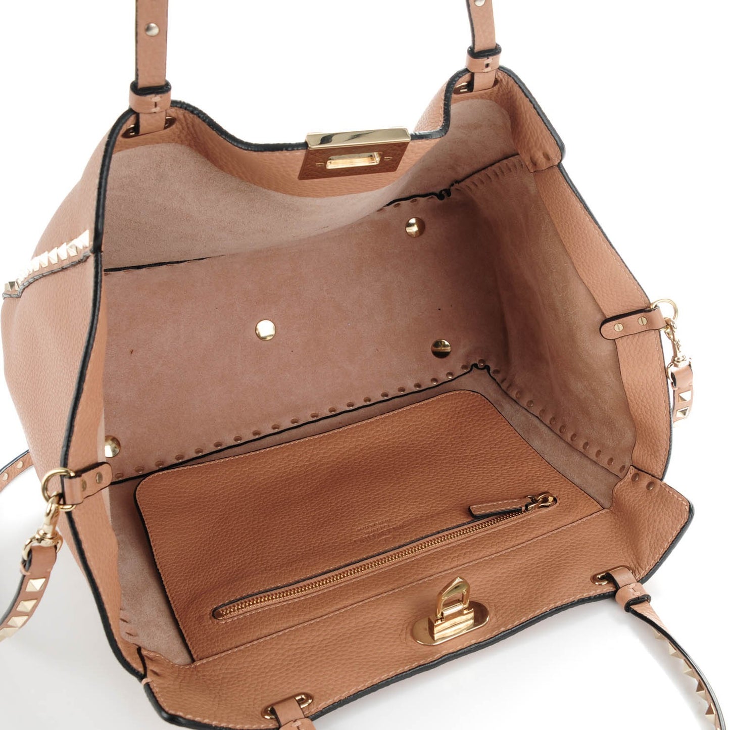 Pebbled Calfskin Medium Rockstud Tote Skin Sorbet