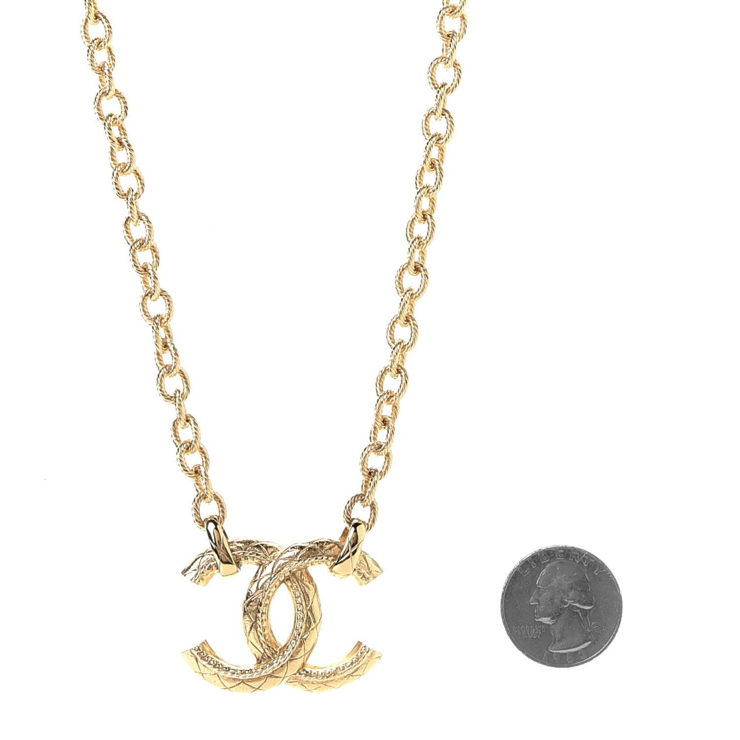 Metal Quilted CC Necklace Gold