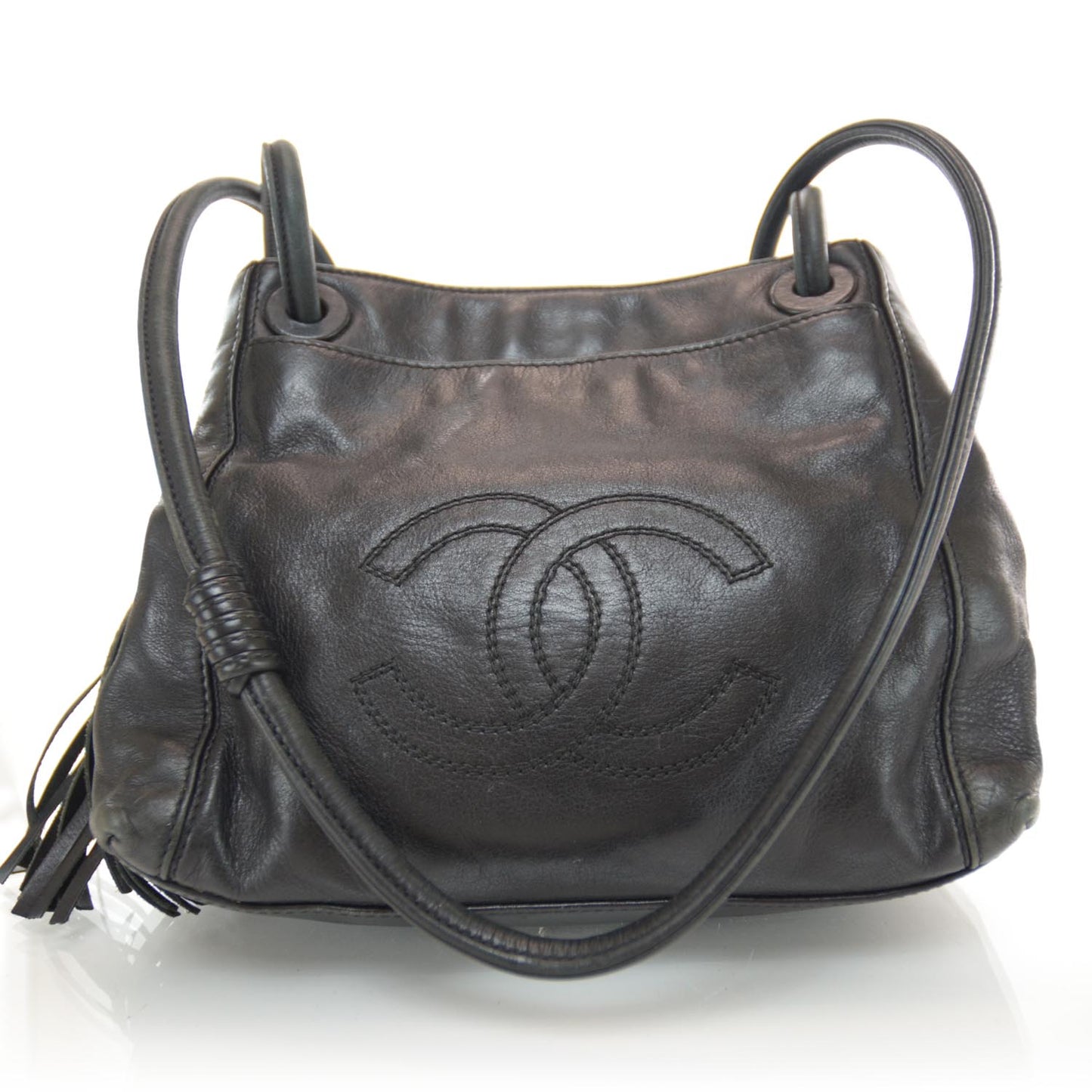Lambskin CC Tassel Shoulder Bag Black
