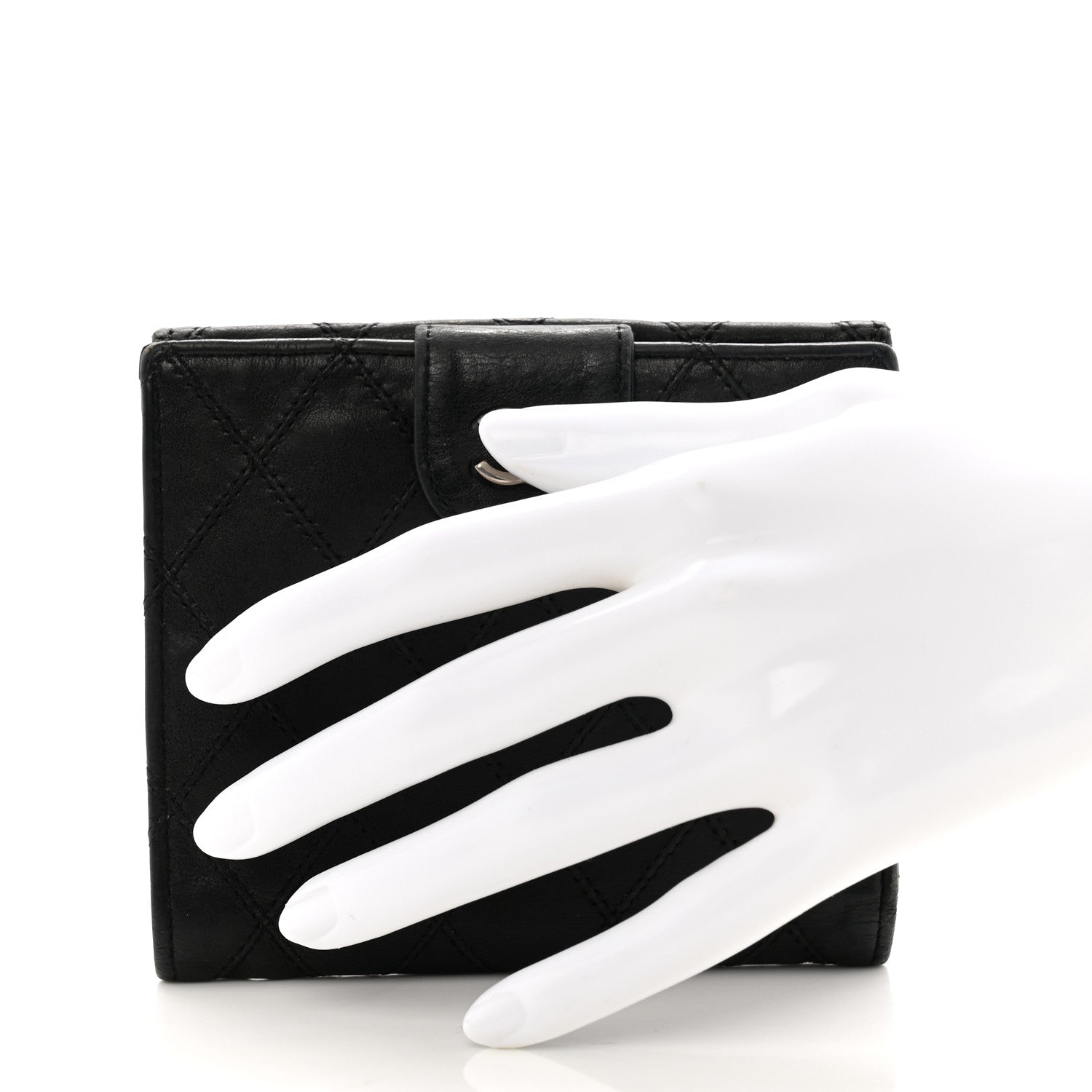 Chanel Lambskin Diamond Stitched Compact French Wallet Black 2 of 15