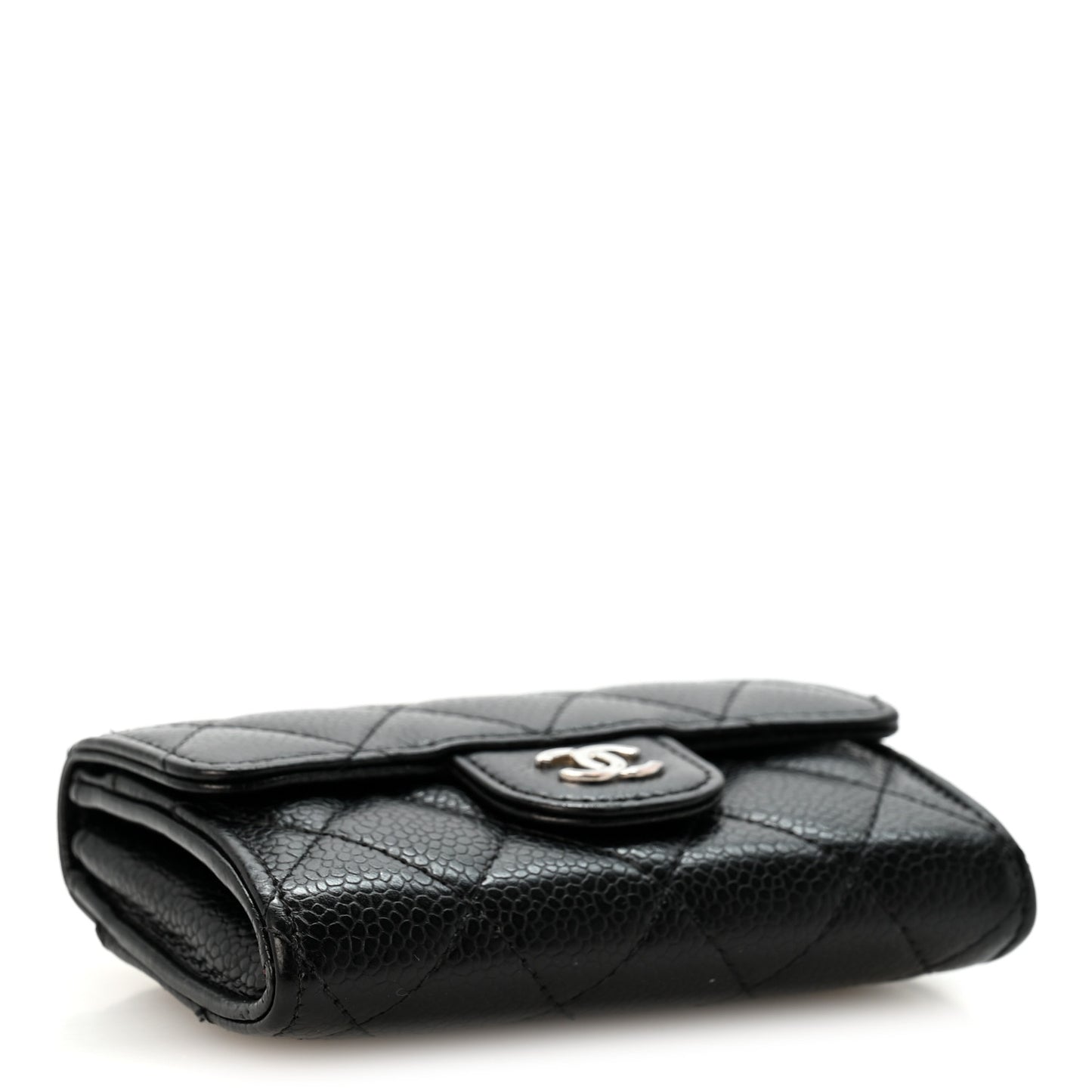 Caviar Quilted Flap Card Holder Wallet Black