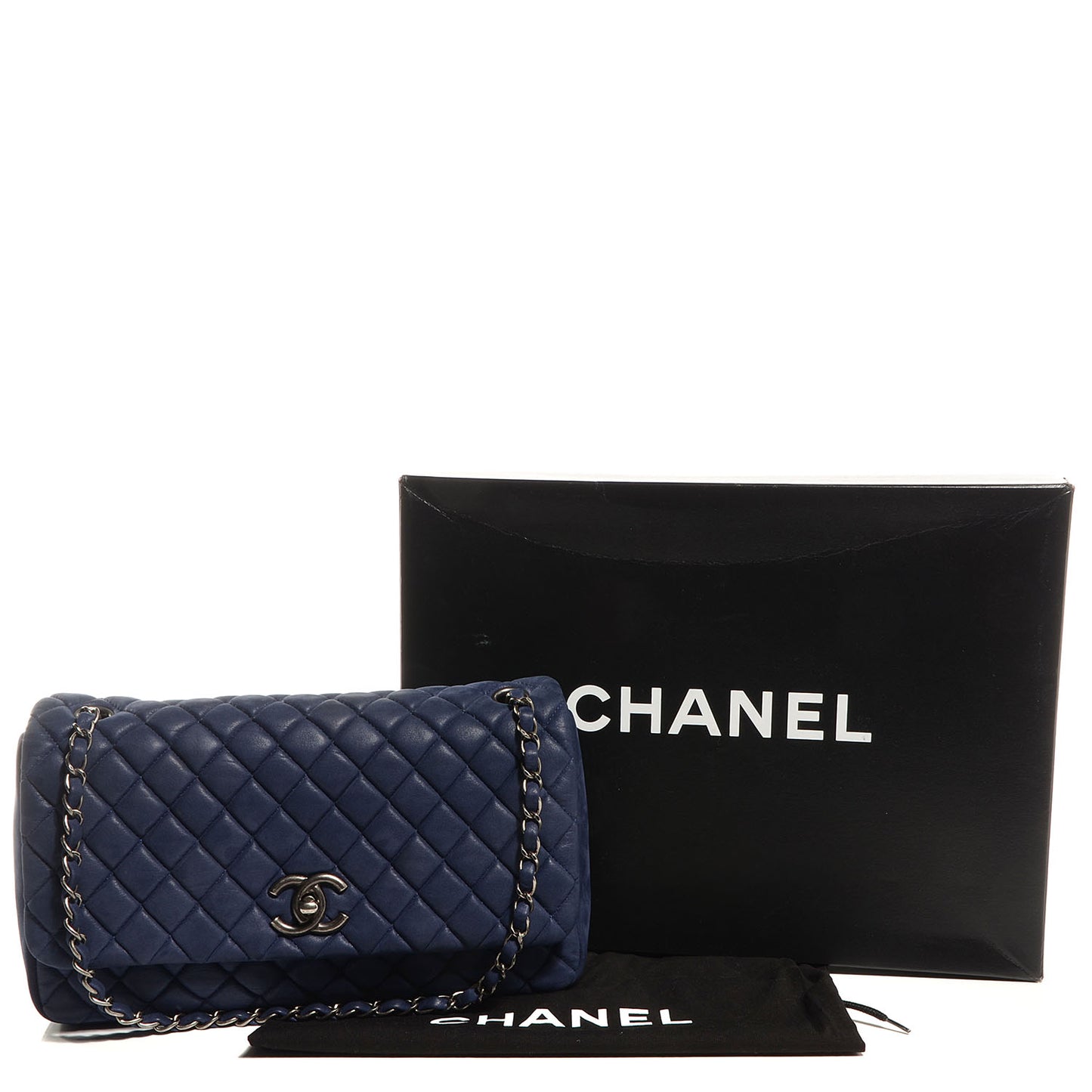 Iridescent Calfskin New Bubble Large Flap Navy