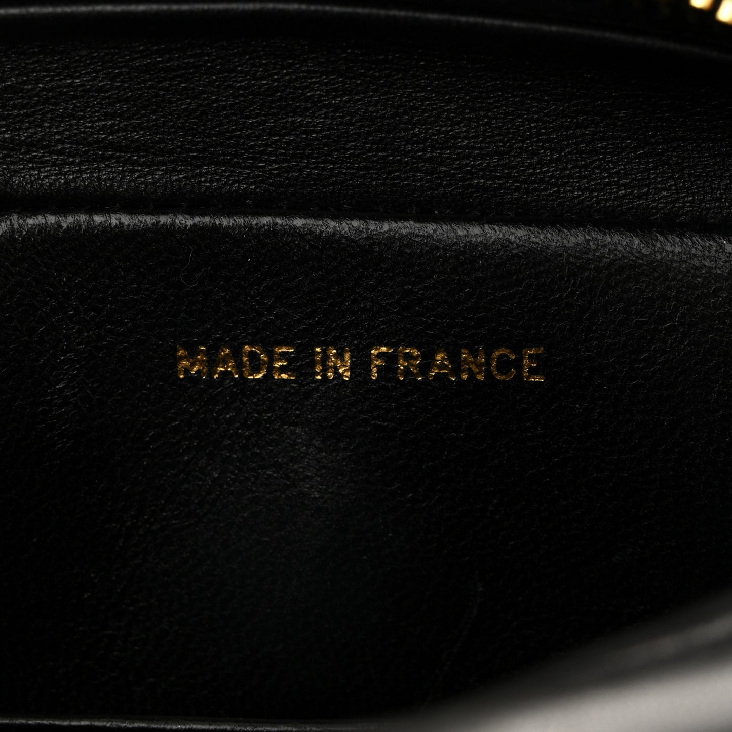Lambskin Quilted Flap Camera Tassel Case Black