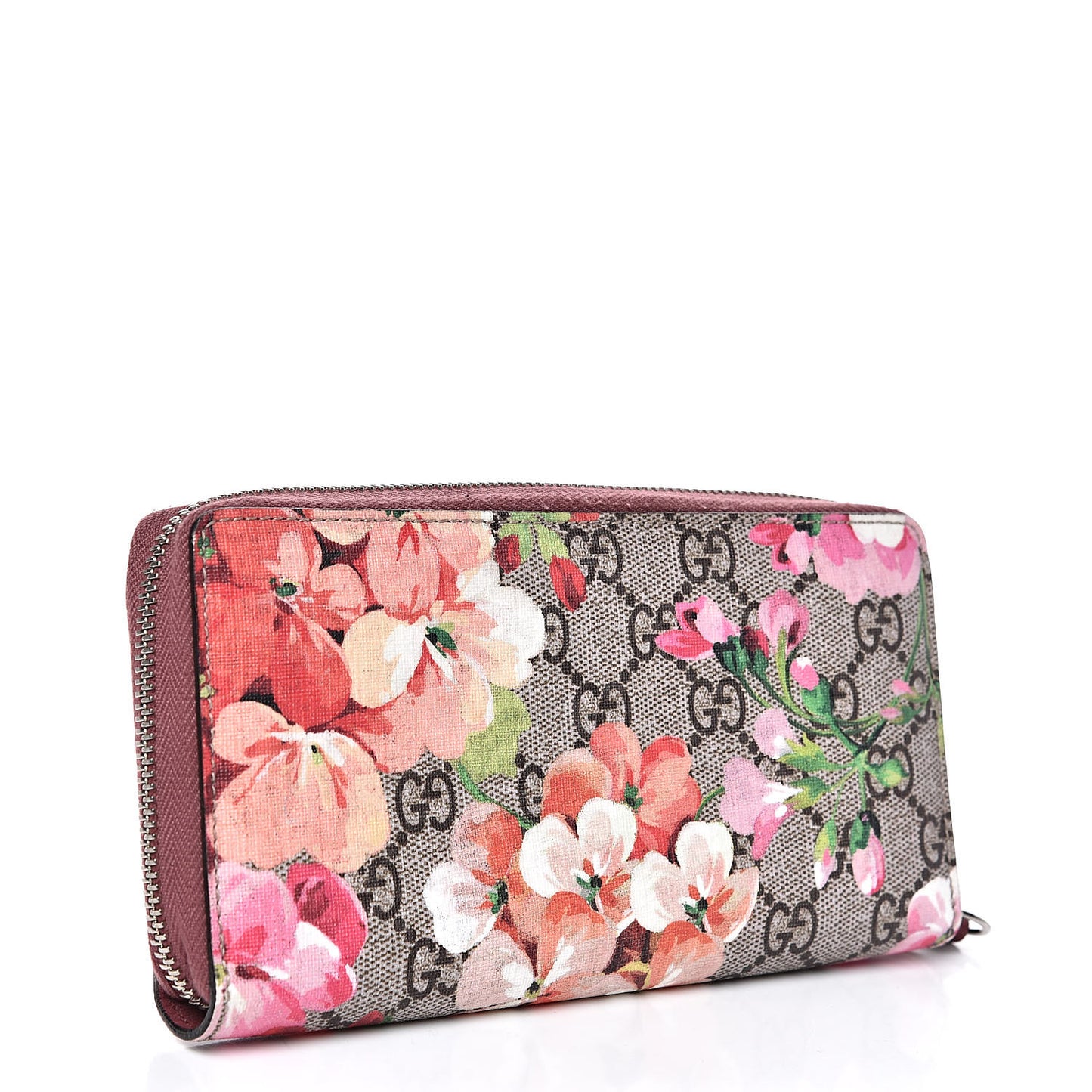 GG Supreme Monogram Blooms Zip Around Wallet Beige Multicolor Dry Rose