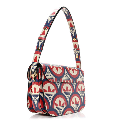 Gucci X ADIDAS Shangai Calfskin Web Trefoil Interlocking G Small Horsebit 1955 Shoulder Bag Red White Blue 3 of 10