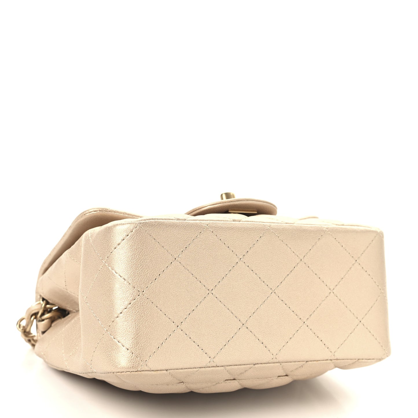 Metallic Lambskin Quilted Mini Square Flap Gold