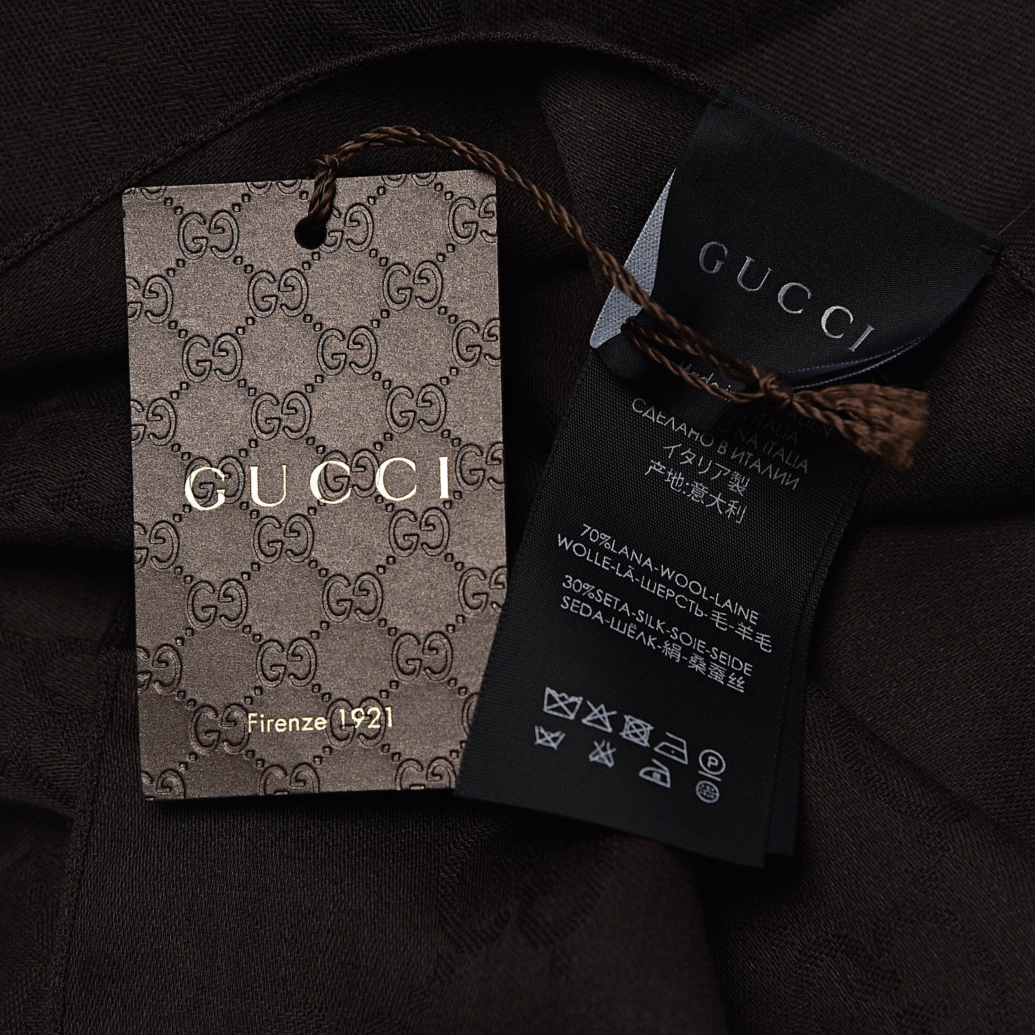 Gucci Wool Silk GG Monogram GGNat Scarf Coffee 4 of 4