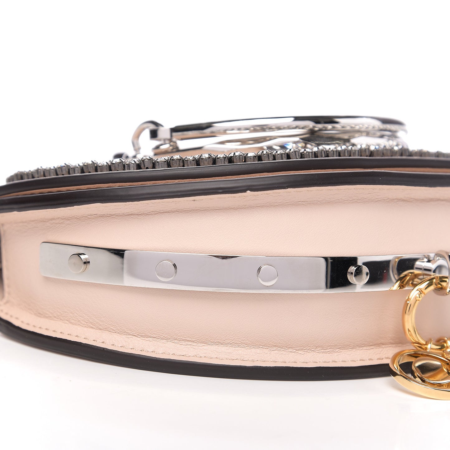 Calfskin Crystal Embellished Small Nile Bracelet Minaudiere Bag Cement Pink