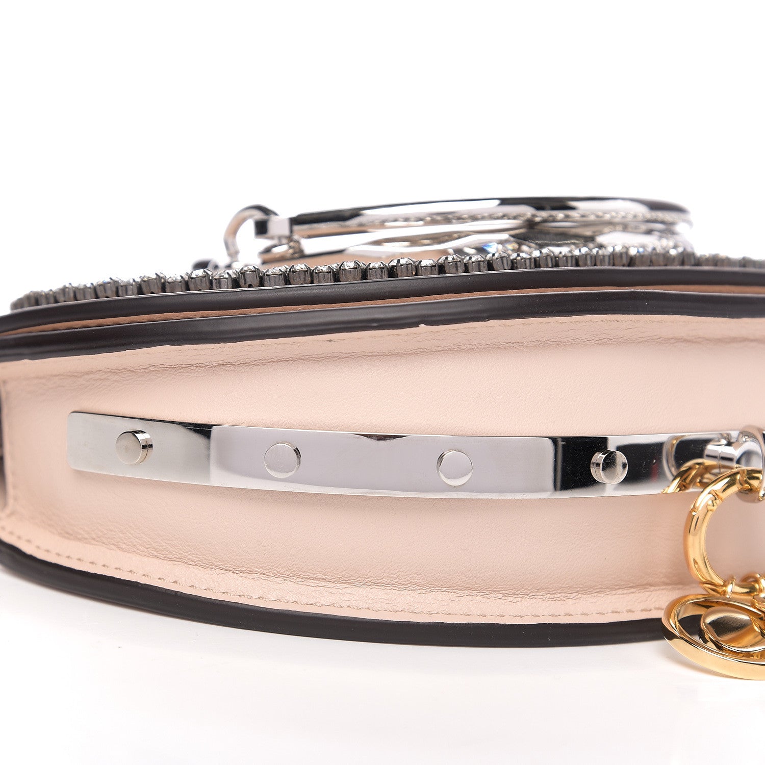 Chloe Calfskin Crystal Embellished Small Nile Bracelet Minaudiere Bag Cement Pink 7 of 9
