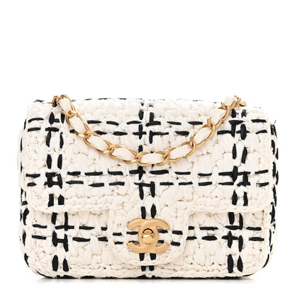 Chanel Raffia Effect Tweedy Mini Flap Bag White Black 1 of 11