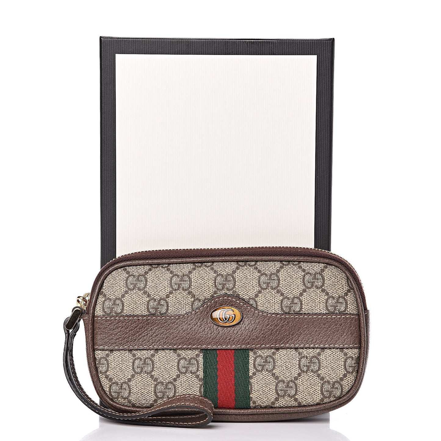 GG Supreme Monogram Ophidia Phone Case Wristlet Brown