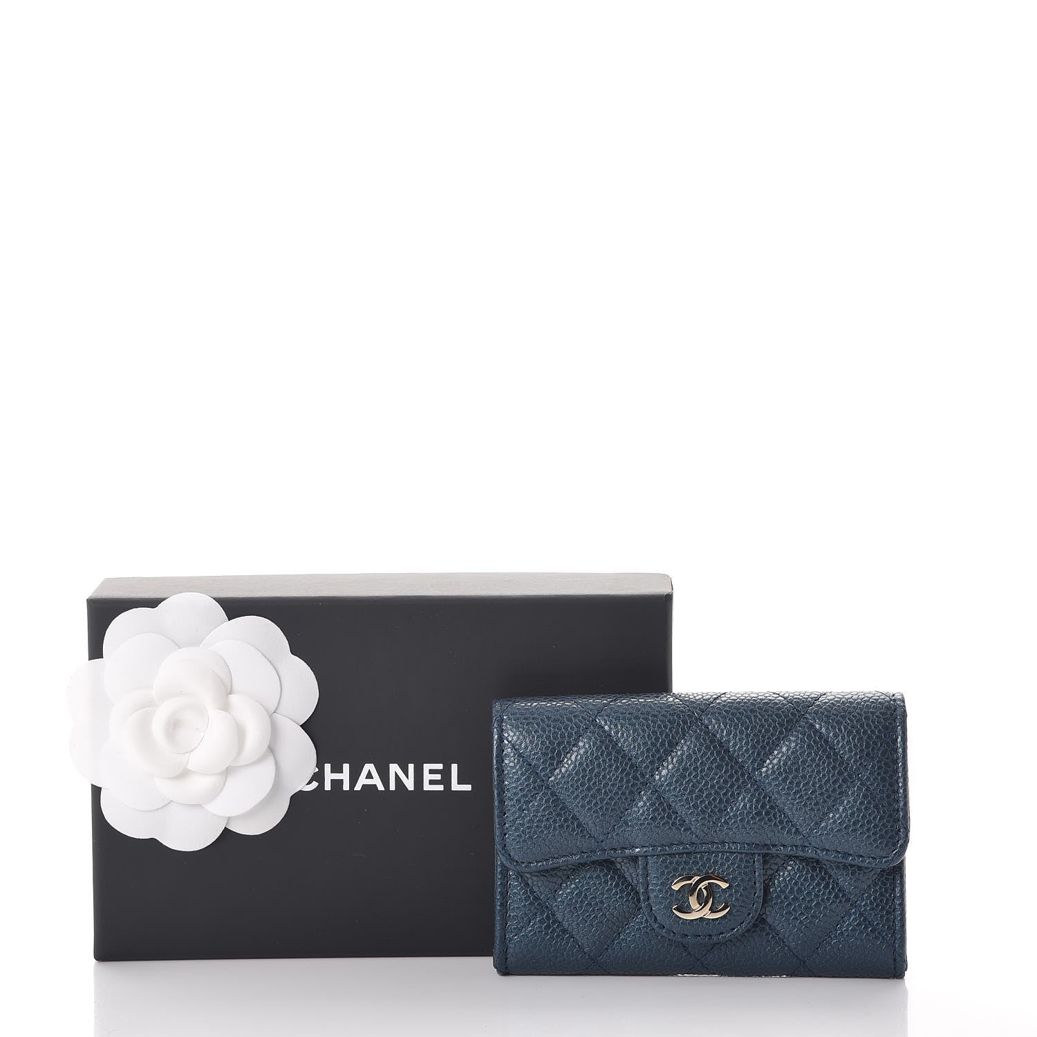 Chanel Metallic Caviar Quilted Flap Card Holder Dark Blue 9 of 9