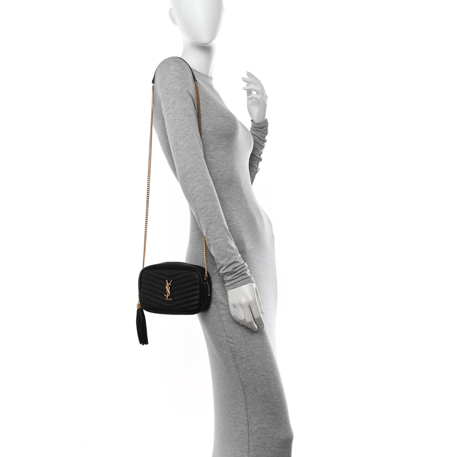 Saint Laurent Grain De Poudre Matelasse Monogram Mini Lou Camera Bag Black 2 of 11
