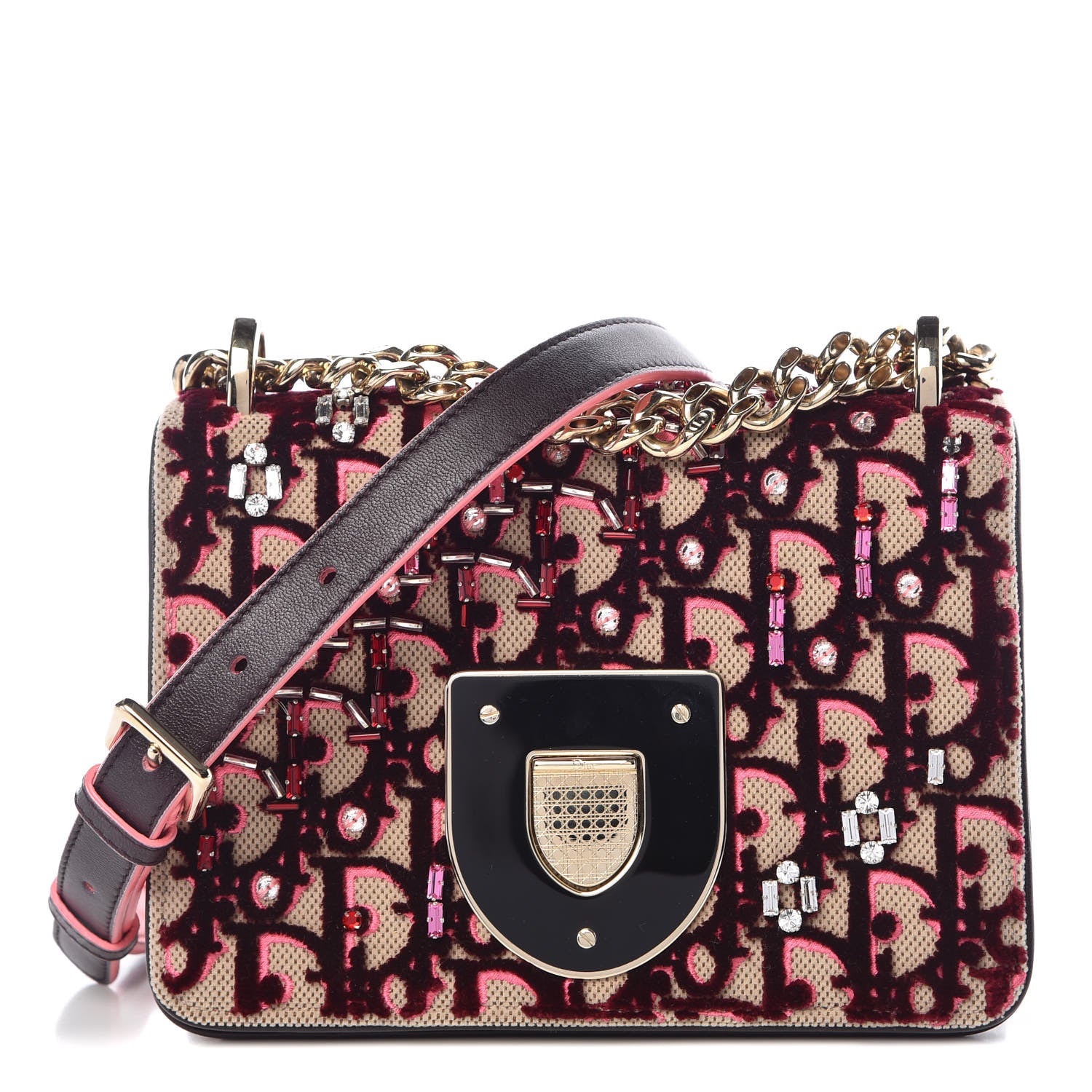 Christian Dior Velvet Crystal Small Diorama Club Flap Bag Plum 1 of 11