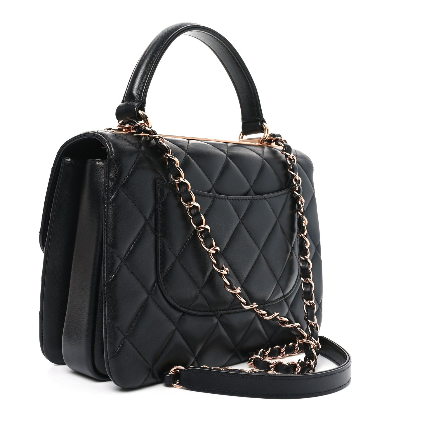 Lambskin Quilted Small Trendy CC Dual Handle Flap Bag Black