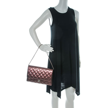 Chanel Striated Patent Quilted Clutch With Chain Flap Dark Pink 2 of 8