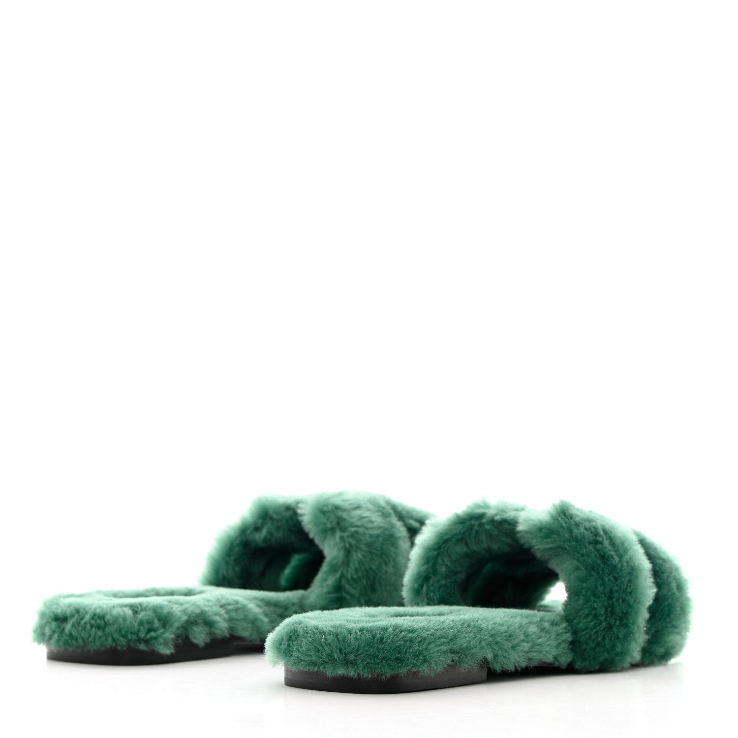 Hermes Woolskin Oran Sandals 40 Vert Anglais 4 of 8