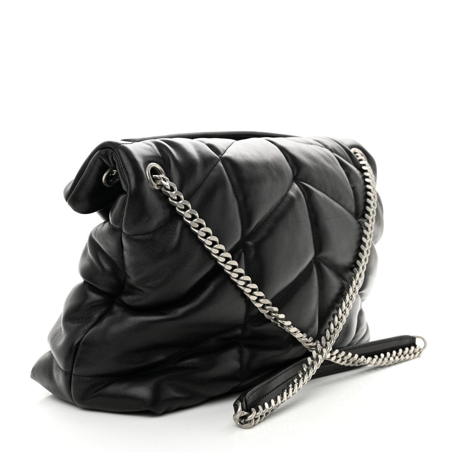 Saint Laurent Lambskin Quilted Medium Loulou Puffer Monogram Chain Satchel Black 3 of 10