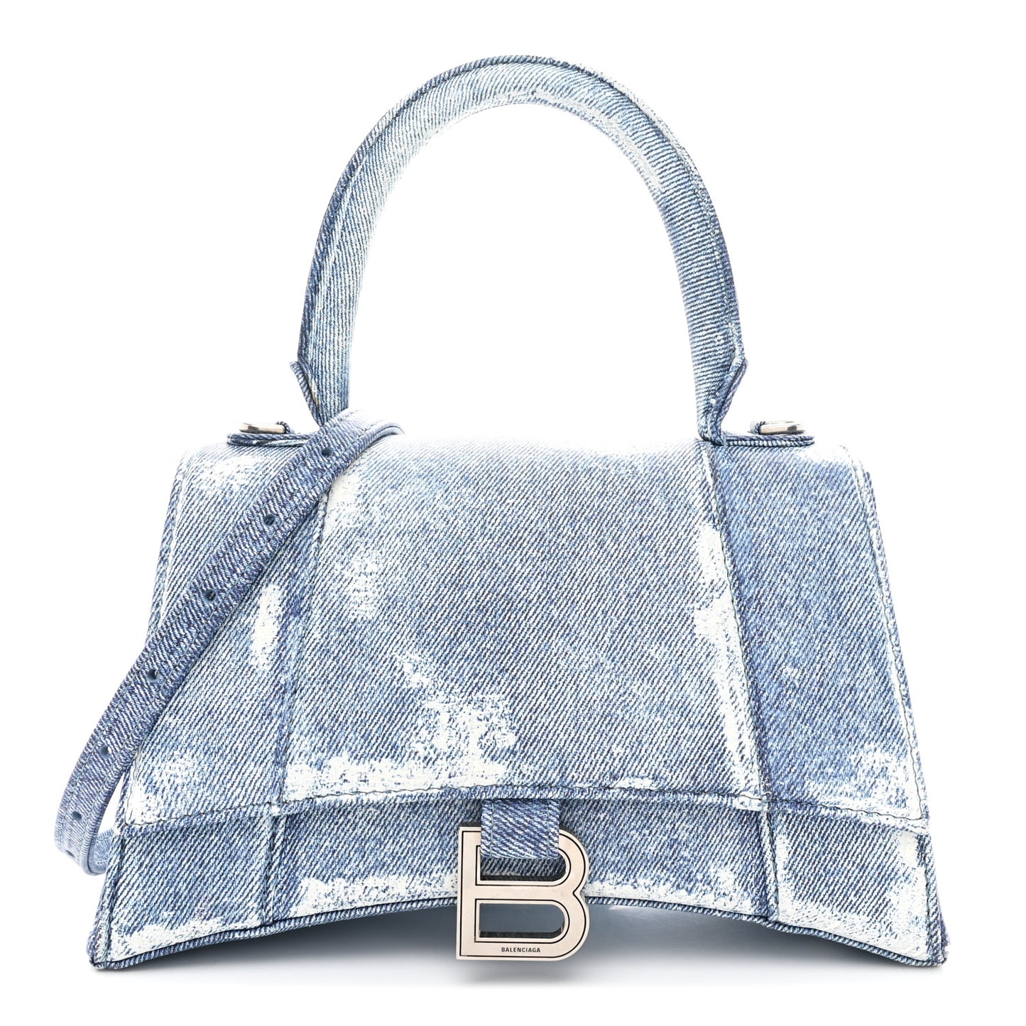 Nappa Denim Printed Small Hourglass Top Handle Bag Denim Blue