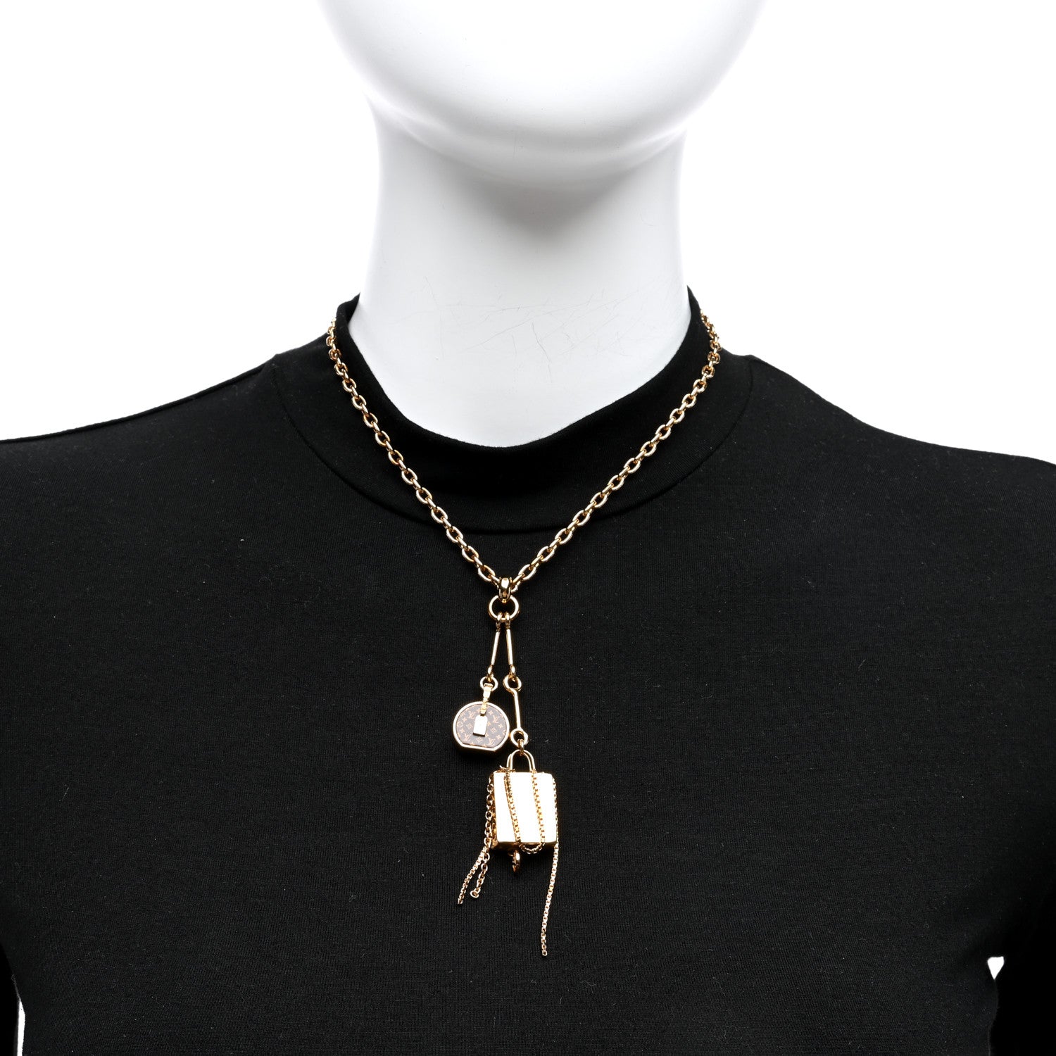 Louis Vuitton Metal Mini Boite Chapeau Pendant Necklace Gold 2 of 4
