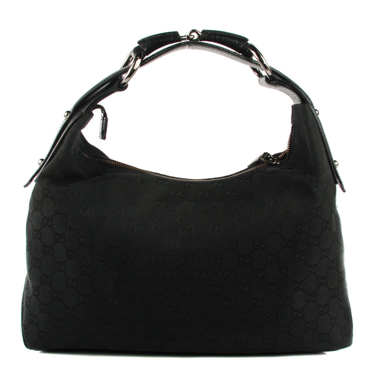 Gucci Monogram Medium Horsebit Chain Hobo Black 1 of 7