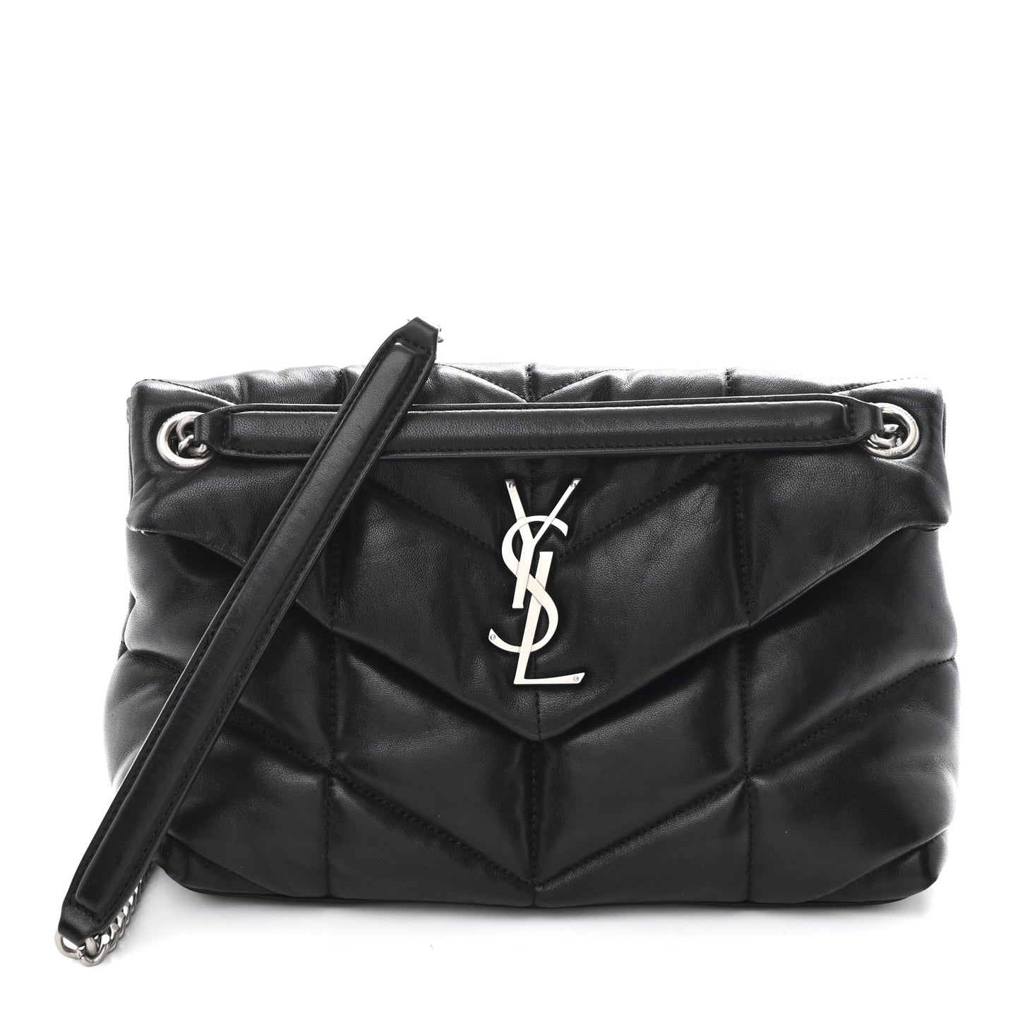 Lambskin Quilted Small Loulou Puffer Monogram Chain Satchel Black