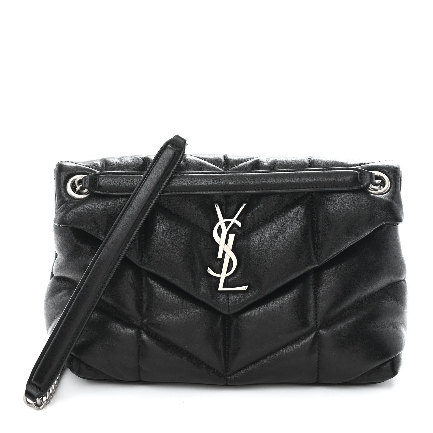 Saint Laurent Lambskin Quilted Small Loulou Puffer Monogram Chain Satchel Black 1 of 10