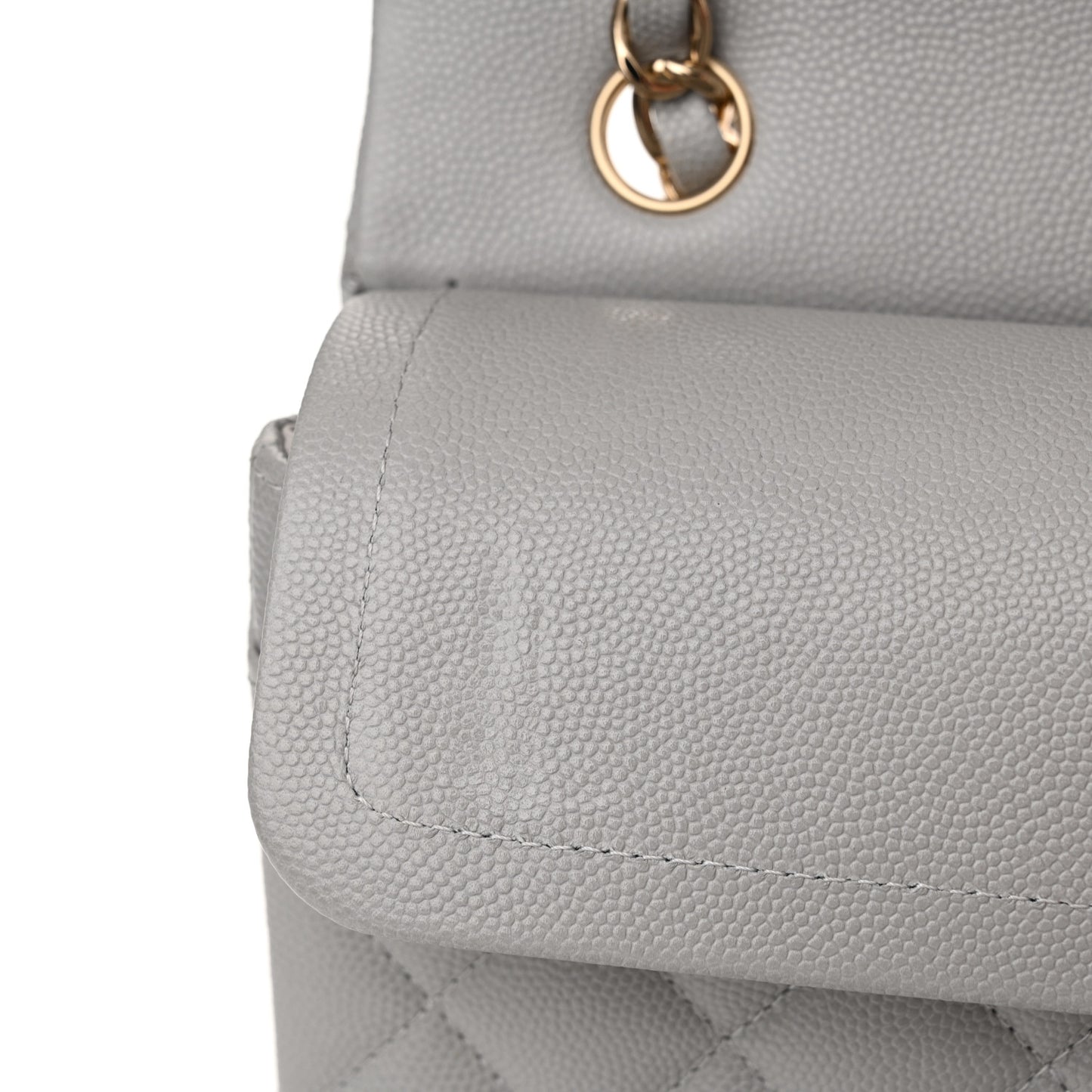 Caviar Quilted Small Double Flap Grey