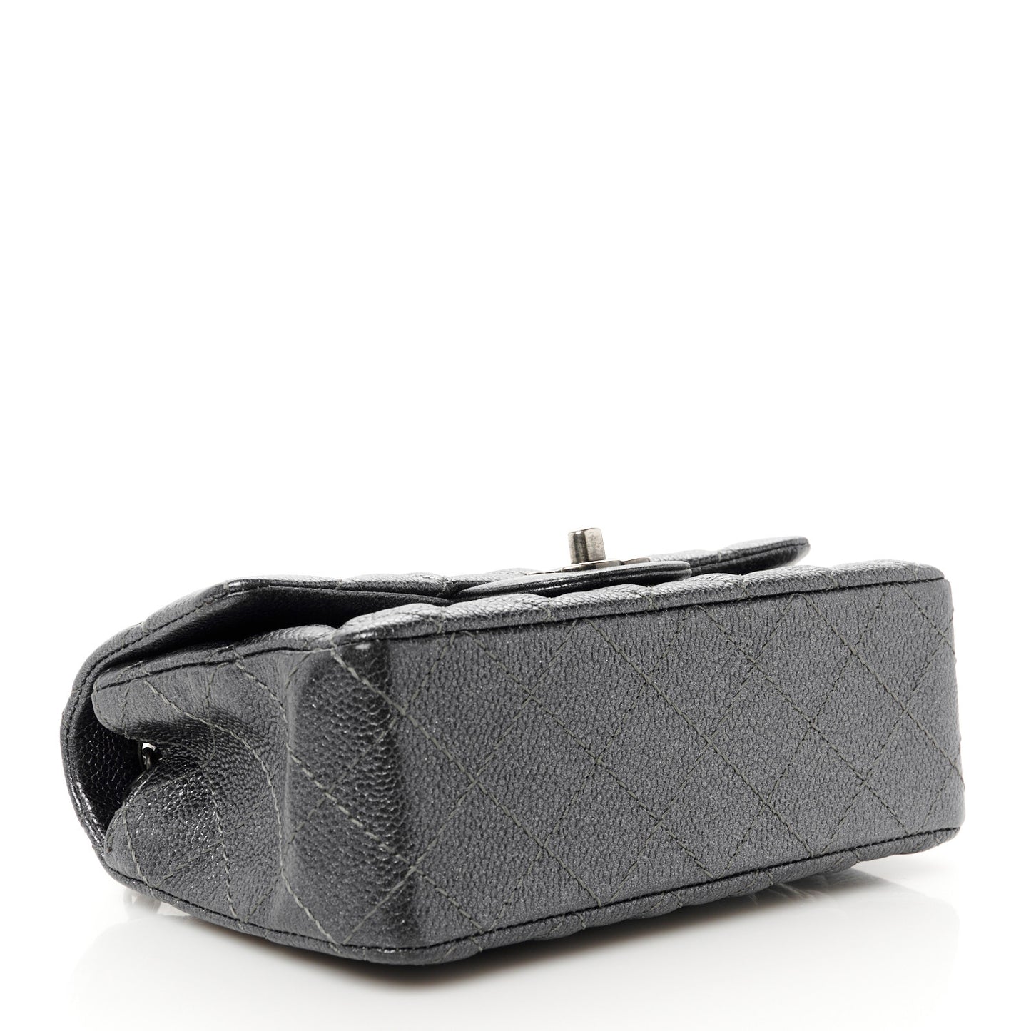 Pearly Caviar Quilted Mini Rectangular Flap Grey